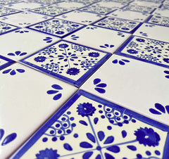 Mexican Talavera Ceramic Decorative Tile: Blue Ville