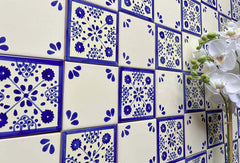 Mexican Talavera Ceramic Decorative Tile: Blue Ville