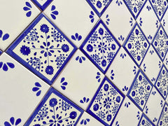 Mexican Talavera Ceramic Decorative Tile: Blue Ville