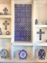 Mexican Talavera Ceramic Decorative Tile: Blue Damasco