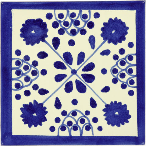 Mexican Talavera Ceramic Decorative Tile: Blue Damasco