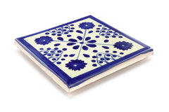 Mexican Talavera Ceramic Decorative Tile: Blue Damasco