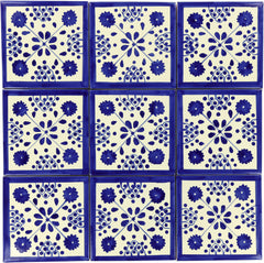 Mexican Talavera Ceramic Decorative Tile: Blue Damasco