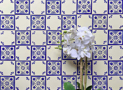 Mexican Talavera Ceramic Decorative Tile: Blue Damasco