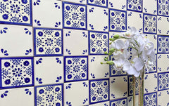 Mexican Talavera Ceramic Decorative Tile: Blue Damasco