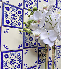 Mexican Talavera Ceramic Decorative Tile: Blue Damasco