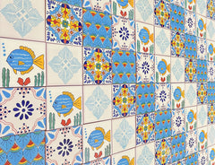 Talavera Ceramic Decorative Tile: Turquoise & Blue Lace